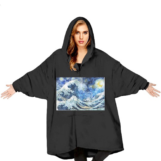 Great Wave During a Starry Night Click on Artist Blanket Hoodies