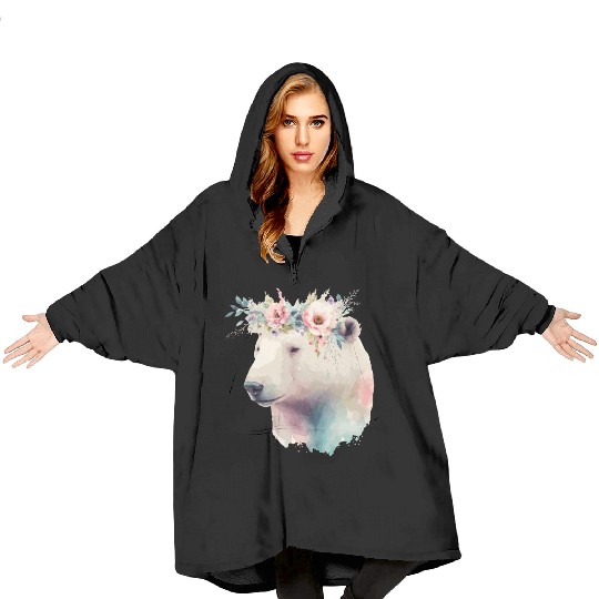 Cute Polar Bear Flower Crown Animal Lovers Blanket Hoodies