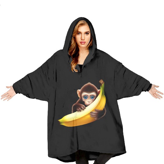 Monkey hide and seek banana Blanket Hoodies