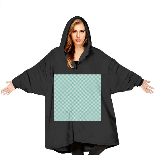Teal Geometric Floral Retro Pattern Blanket Hoodies