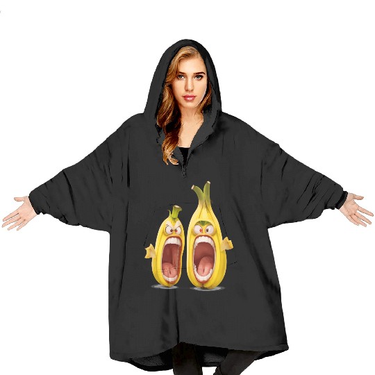 Two bananas with angry face screaming cartoon Blanket Hoodies