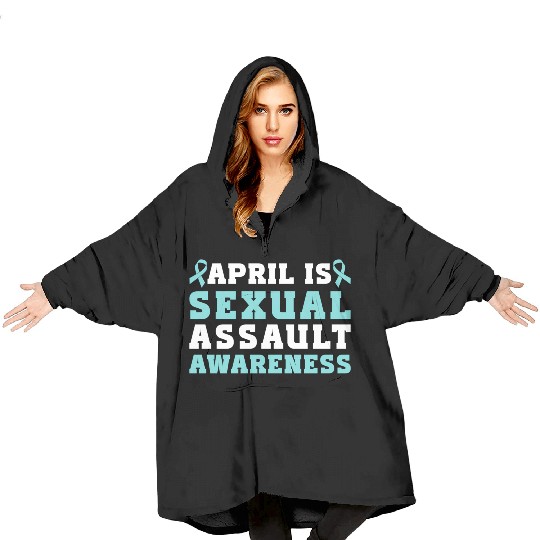 April Is Sexual Assault Awareness Teal Ribbon Blanket Hoodies