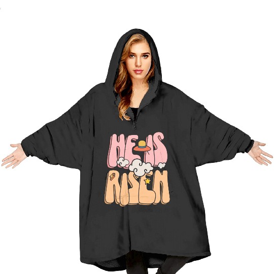He Is Risen Modern Christian Easter Blanket Hoodies