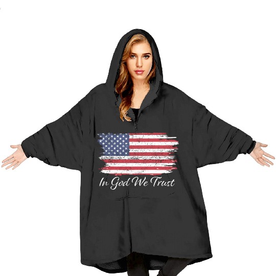 In God We Trust Us Flag Patriotic Blanket Hoodies
