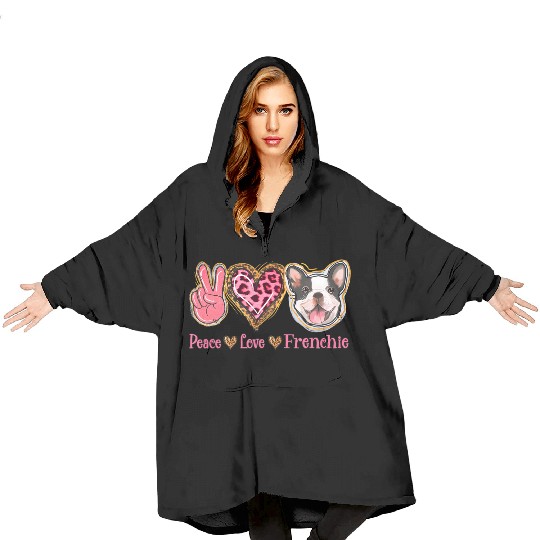 Leopard Peace Love Frenchie Funny Dog Mom Mothers Blanket Hoodies
