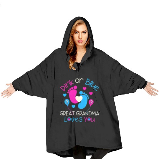 Pink Or Blue Great Grandma Loves You Gender Reveal Blanket Hoodies