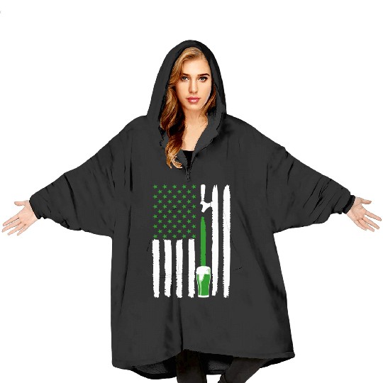 Green St PatricDay Beer American Flag Patriotic Ir Blanket Hoodies