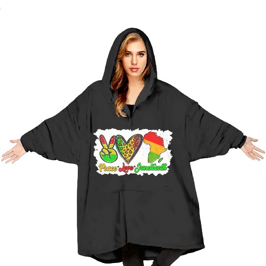 Peace Love Junenth Pride Black Africa American Blanket Hoodies