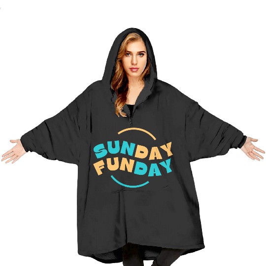 Blue Yellow Sunday Funday Typography 1 Blanket Hoodies