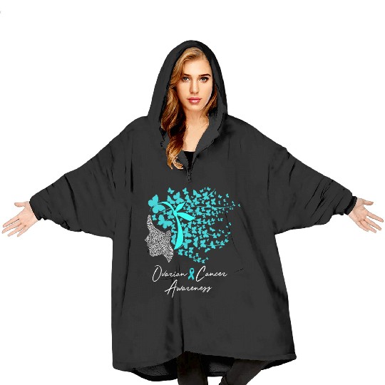 Ovarian Cancer Awareness Teal Butterflies Blanket Hoodies