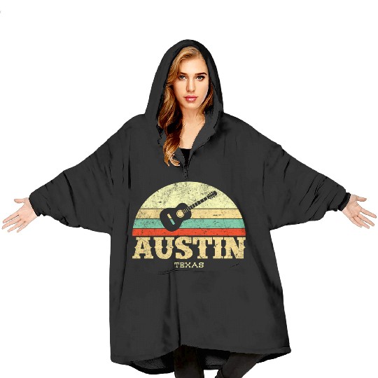 Austin Texas Guitar Lone Star State Blanket Hoodies