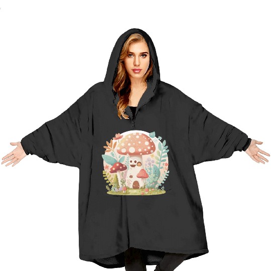 Cottagecore Mushroom Toadstool House Cute Forest Blanket Hoodies