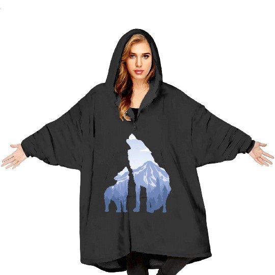 Wolf And Puppy Husky Mountains Nature Hiking Blanket Hoodies