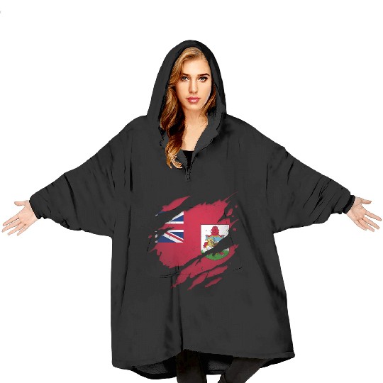 Proud Bermudians Torn Ripped Bermuda Flag Blanket Hoodies