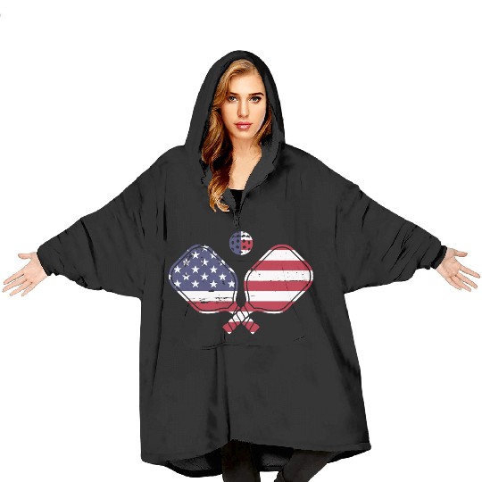 Patriotic Pickleball US Flag Paddleball Design Blanket Hoodies