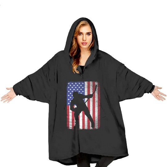 Patriotic Ice Hockey 4th of July USA American Flag Blanket Hoodies