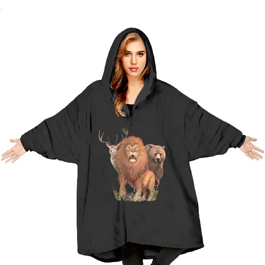Animals,Lion,Bear and deer, wild animals Blanket Hoodies