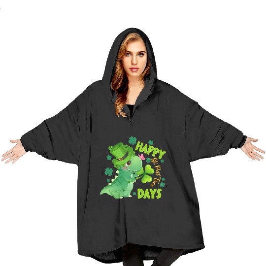 St Patric Day Dinosaur Dino Saurus Irish Blanket Hoodies