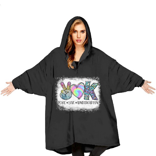 Peace Love Kindergarten Teacher Appreciation Blanket Hoodies