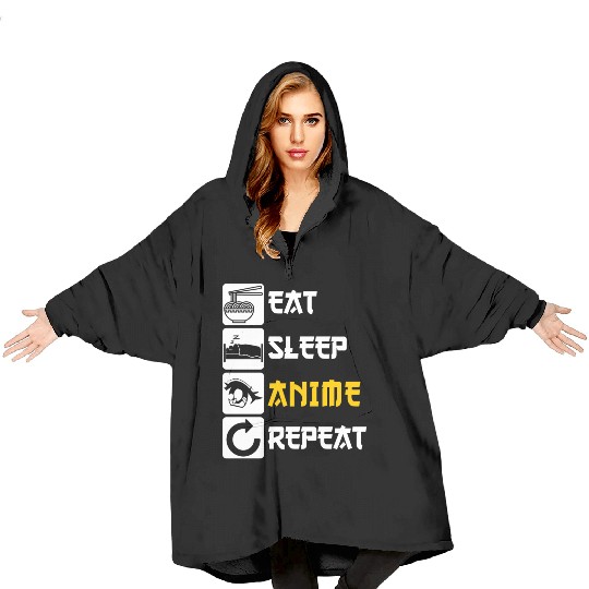 Eat Sleep Anime Repeat Manga Japan Saying Cosplay Blanket Hoodies