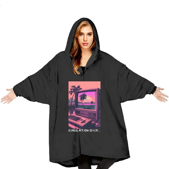 Simulation Over Retro Computer Monitor Vaporwave A Blanket Hoodies