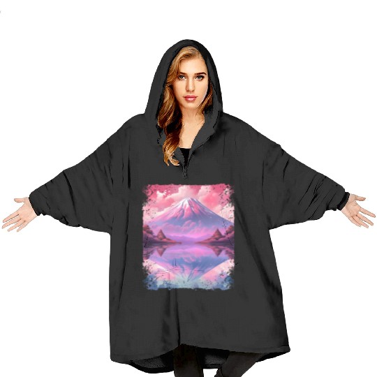 Aesthetic Vaporwave Volcano Japan Sight Mount Fuji Blanket Hoodies