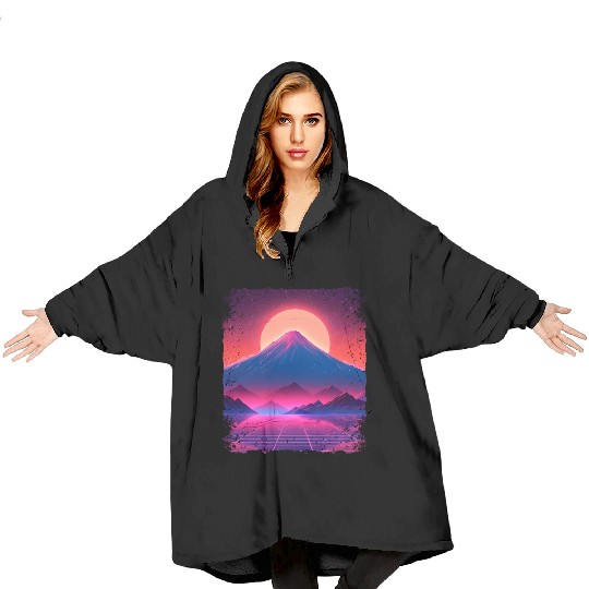 Aesthetic Vaporwave Japan Sight Mount Fuji Volcano Blanket Hoodies