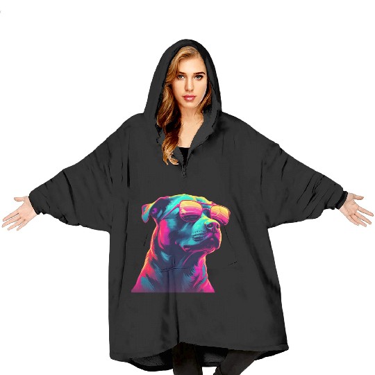 Retro Woof A Dog s Synthwave Adventure Blanket Hoodies