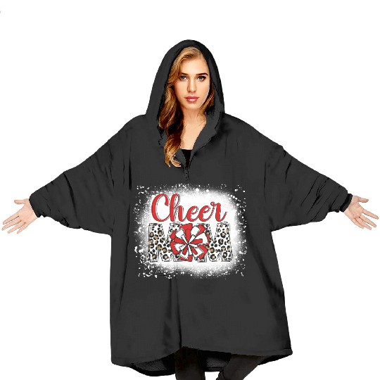 Cheer Mom Leopard Cheerleader Bleached Mother Blanket Hoodies
