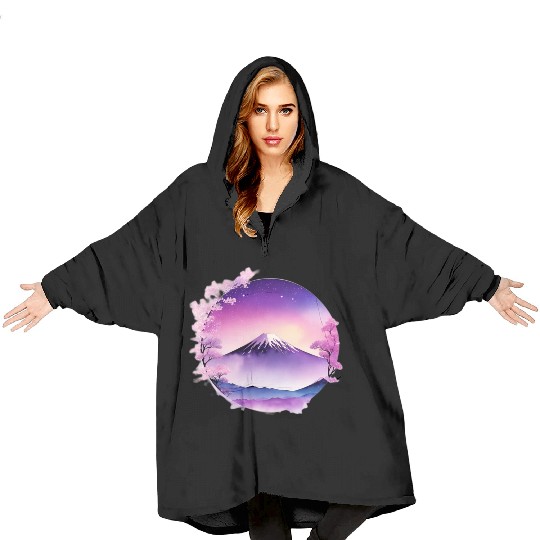 Japan Mount Fuji Dreamy Lo-Fi Style Retro Purple Blanket Hoodies