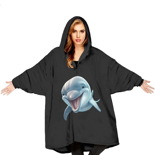 Sunny Delphinia: Joyful Dolphin's Paradise Blanket Hoodies