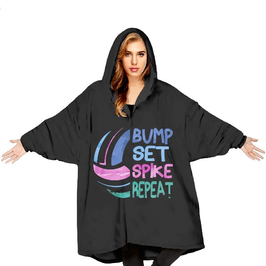 Volleyball Bump Set ke Repeat Blue Purplen Blanket Hoodies