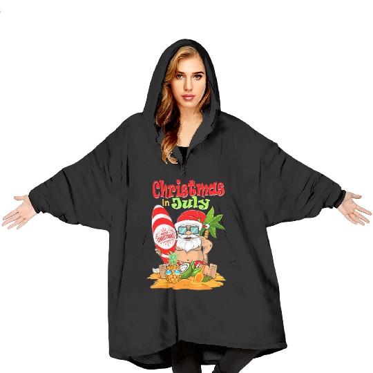Christmas In July Funny Santa Summer Beach Blanket Hoodies