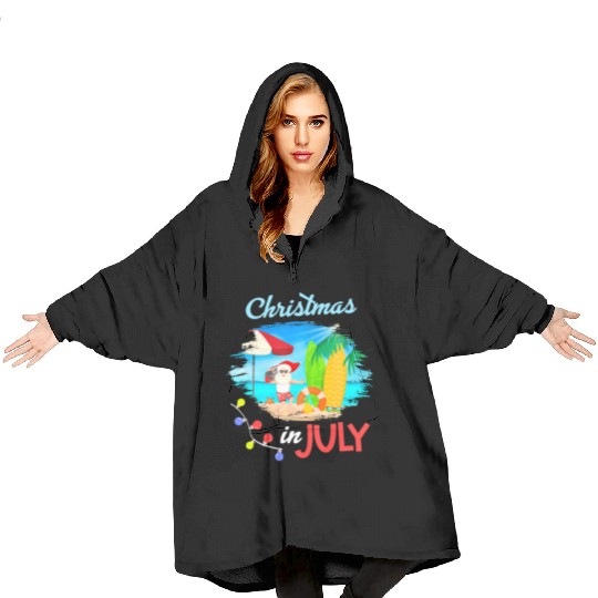 Christmas in July Santa Hawaiian Summer Hawaii Blanket Hoodies