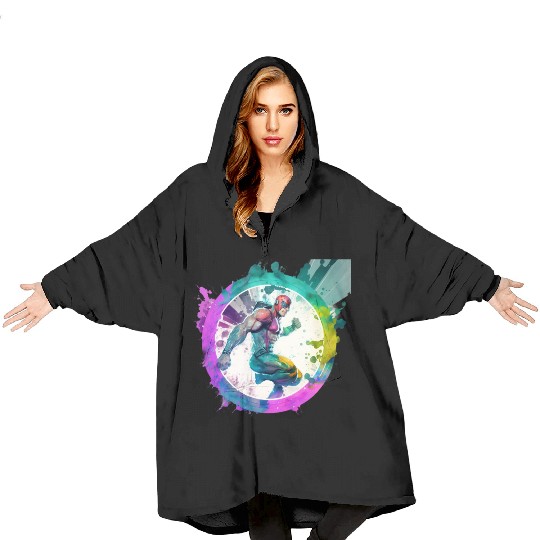 A Pop Art watercolour cyberpunk superhero swimming Blanket Hoodies