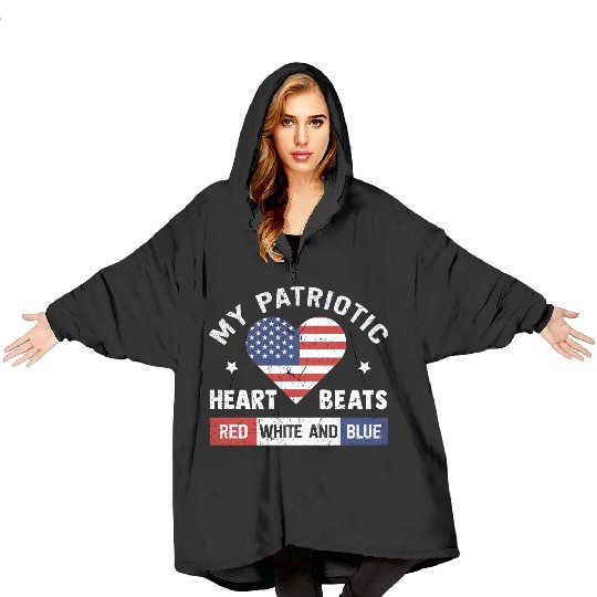 My Patriotic heart red white blue 4th of July Blanket Hoodies