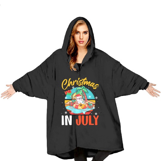 Christmas In July Hawaiian Santa Relaxing On Blanket Hoodies