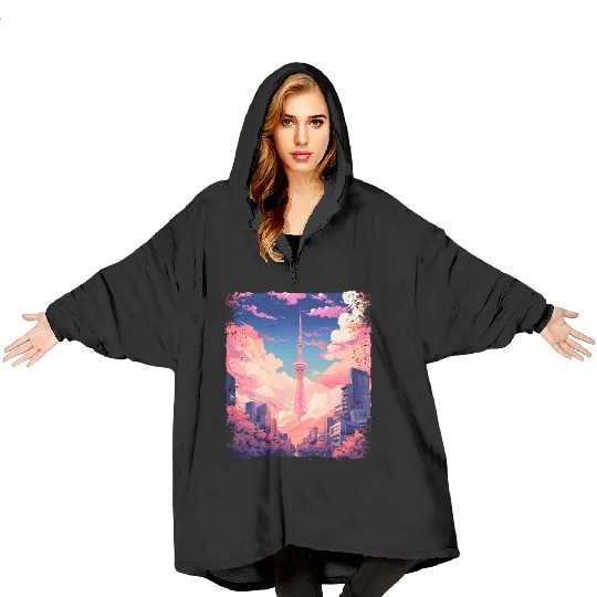 Vaporwave Aesthetic Tokyo Skytree Japanese Sight Blanket Hoodies