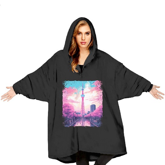 Aesthetic Skytree Tokyo Vaporwave Japanese Sight Blanket Hoodies