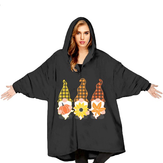 Hello Fall Autumn Plaid Gnomes Leave Pumpkin Blanket Hoodies