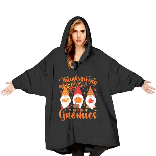 Thanksgiving With My Gnomies Funny Autumn Gnomes Blanket Hoodies