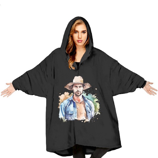 Harvest Hues - Watercolor Style Farmer Artwork Blanket Hoodies