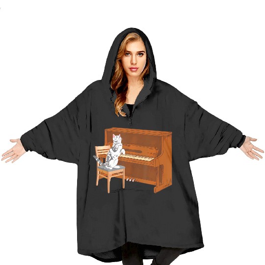 Piano Cat Piano Keyboard Meowsicians Blanket Hoodies