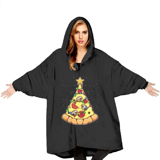 Pizza Christmas Tree Lover Star Xmas Lights Fans Blanket Hoodies