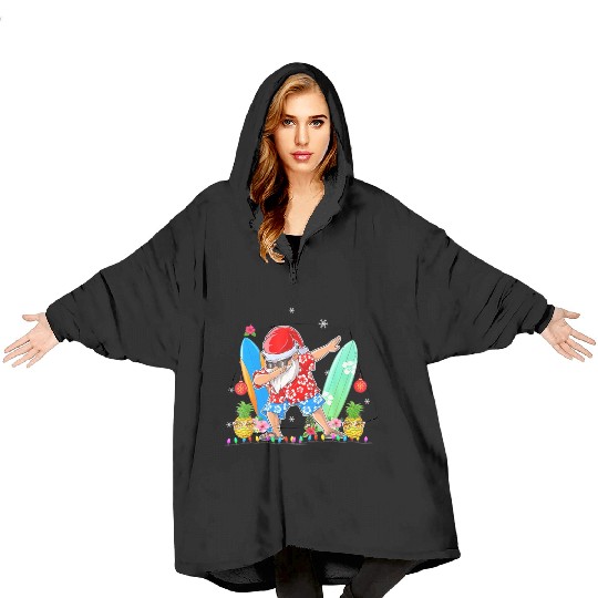 Dabbing Santa Christmas In July Hawaiian Xmas Blanket Hoodies