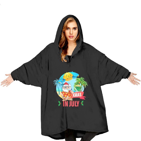 Christmas in July santa hat Xmas funny Summer Blanket Hoodies