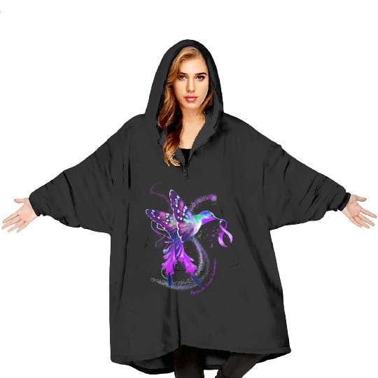 Hummingbird Purple Ribbon Pancreatic Cancer Blanket Hoodies