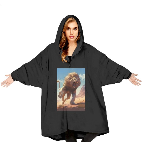 Lion in Action Blanket Hoodies