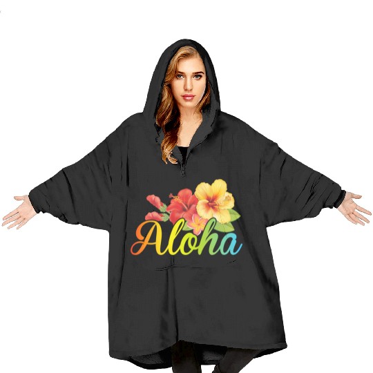 Awesome Aloha Blanket Hoodies Hawaiian Hibiscus Flowers Surf