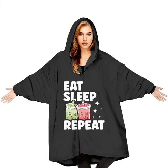 Eat Sleep Boba Tea Repeat Bubble Tea Lover Drinker Blanket Hoodies